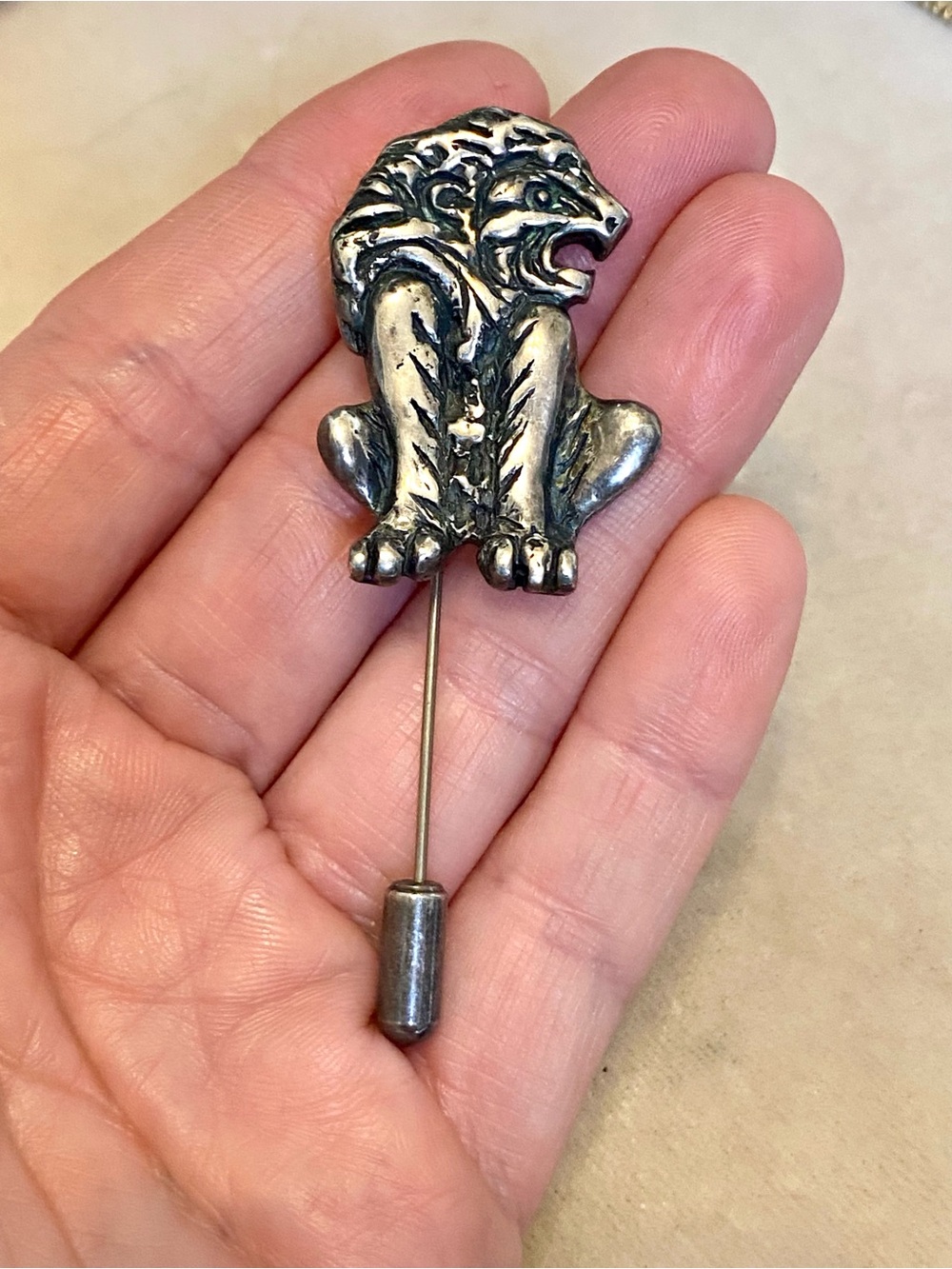 Vintage Sterling Silver Lion Stick Pin